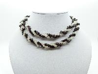 Vintage 80s Real Garnet and White Quartz Bead Two Row Twist Necklace 84cms