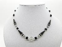 Vintage 30s Art Deco Black and Clear Crystal Glass Geometric Bead Necklace 44cms