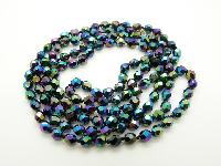 Vintage 30s Long Peacock AB Carnival Glass Bead Flapper Necklace 126cms