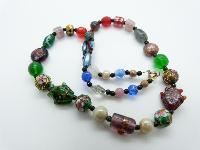 Vintage Redesigned Unusual Multicoloured Murano Glass and Cloisonne Necklace