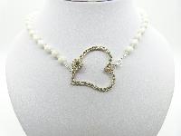 Vintage Redesigned 50s White AB Glass Bead Necklace with Large Diamante Heart