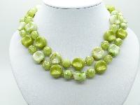 Vintage 50s Unusual Two Row Green Lustre Lucite Bead Necklace 53cms