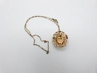 Vintage 70s Signed Sarah Cov Goldtone Cameo Brooch Pendant with Chain