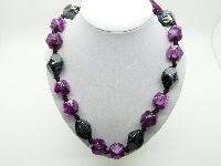 Chunky Grey and Pink Purple Plastic Faceted Bead Necklace with Ribbon Tie
