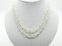 Vintage 50s Two Row AB Crystal Glass Bead Necklace with Diamante Ends