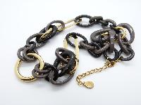 Signed Precis Chunky Brown Plastic Gold Chain Link Necklace Made In Italy