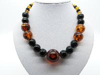 Vintage 50s Chunky Black and Amber Coloured Plastic Lucite Bead Necklace