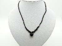 Vintage Redesigned Sparkling Black Crystal Glass Bead Necklace Heart Pendant