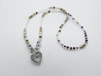 Vintage Redesigned Delicate Multicoloured Glass Bead Necklace Heart Pendant