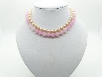 Vintage 50s Two Row Pink Glass and  Faux Pearl Bead Necklace and Earrings