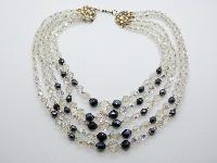 Vintage 50s Breathtaking 5 Row AB Crystal Glass and Hematite Bead Necklace