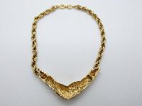 Vintage 80s Quality Designer Cream Enamel and Goldtone V Shaped Necklace