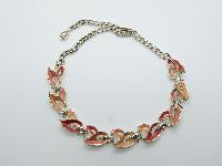 Vintage 50s Signed Jewelcraft Two Tone Orange Enamel Fancy Link Necklace