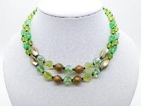 Vintage 50s Pretty Two Row Green and Brown Glass Bead Necklace