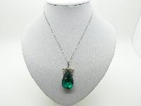 Vintage 30s Pretty Emerald Green Glass Crystal Pendant and Chain