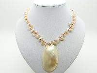 Very Pretty Mother of Pearl Chip Bead Necklace with Large MOP Pendant