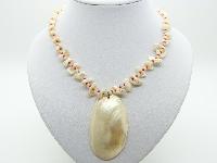 Very Pretty Mother of Pearl Chip Bead Necklace with Large MOP Pendant