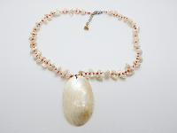 Very Pretty Mother of Pearl Chip Bead Necklace with Large MOP Pendant