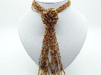 Fab Long Multi Strand Gold and Clear Glass Seed Bead Flower Tassel Necklace