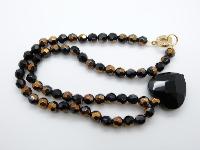Fab Black and Bronze Hombre Glass Bead Necklace with Large Heart Pendant