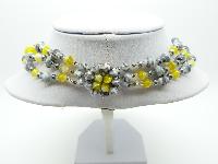 Vintage 50s Three Row Yellow and Grey Swirl Murano Glass Bead Necklace 
