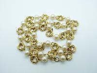 Vintage 80s Stunning Glass Faux Pearl Bead Double Link Goldtone Necklace