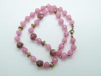 Vintage 30s Pink Glass and Pink Wedding Cake Murano Flower Bead Necklace 