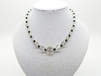 Vintage 30s Art Deco Pretty Black and Clear Crystal Glass Bead Necklace