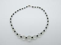 Vintage 30s Art Deco Pretty Black and Clear Crystal Glass Bead Necklace