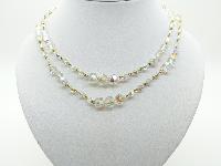 Vintage 30s Long AB Crystal Glass Bead Flapper Necklace Diamante Clasp