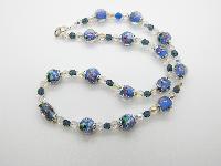Vintage Redesigned Blue Flower Murano Glass and Crystal Bead Necklace