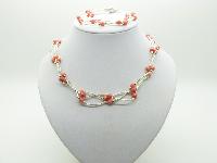 Magnetic Three Row Silvertone Orange Glass Bead Necklace and Bracelet Set