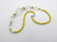 Vintage 50s Yellow White and Crystal Glass Bead Czech Necklace Diamante Clasp