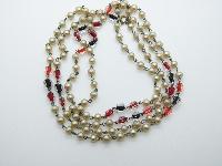 Vintage 30s Red and Black Crystal Faux Pearl Glass Bead Flapper Necklace 