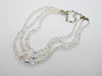 Vintage 50s Sparkling Three Row AB Crystal Glass Bead Necklace Fab!