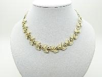 Vintage 50s Unsigned Jewelcraft Cream Enamel Floral Link Goldtone Necklace