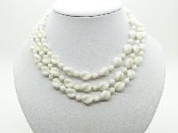 Vintage 50s Pretty Three Row White Glass Swirl Bead Necklace Length 46cms