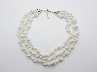 Vintage 50s Pretty Three Row White Glass Swirl Bead Necklace Length 46cms