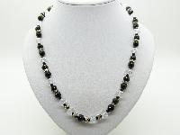 Vintage 50s Black and White Crystal Bead Necklace with Diamantes 58cms