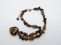 Lovely Real Tigers Eye Bead Necklace with Tigers Eye Heart Pendant 50cms
