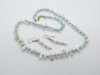 Lovely Mother of Pearl Chip and Glass Turquoise Bead Necklace and Earrings Set