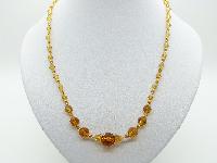 Vintage 30s Pretty Citrine Coloured Crystal Glass Bead Necklace 52cms