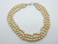 Vintage 50s Quality and Classy Three Row Glass Faux Pearl Bead Necklace 45cms