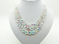 Vintage 50s Amazing Three Row AB Crystal Glass Bead Necklace with Diamante Clasp 50cms 