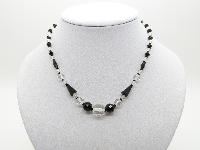 Vintage 30s Monochrome Black and White Crystal Glass Bead Necklace 43cms Long