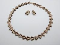 Vintage 30s Lovely Rose Gold Plated Geometric Design Link Necklace and Clip On Earrings Set