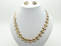 Vintage 30s Lovely Rose Gold Plated Geometric Design Link Necklace and Clip On Earrings Set