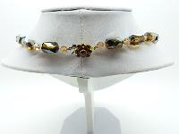 Vintage 50s AB Brown Crystal Glass Bead Necklace Flower Diamante Clasp 53cms Long