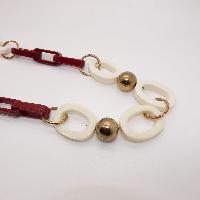 Long Red and White Plastic Gold Balls Necklace