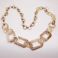 Unusual asymmetric LONG Cream and Brown Necklace